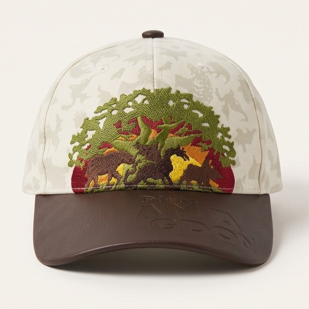 Disney Animal Kingdom Tree of Life Embroidered Hat Cream Brown Faux Leather Brim